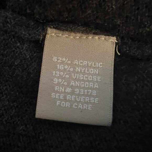 Joan Vass L, Grey Think Black Sleeves Trim V-Neck Front Loose Long Boho Knit Top - Picture 7 of 9